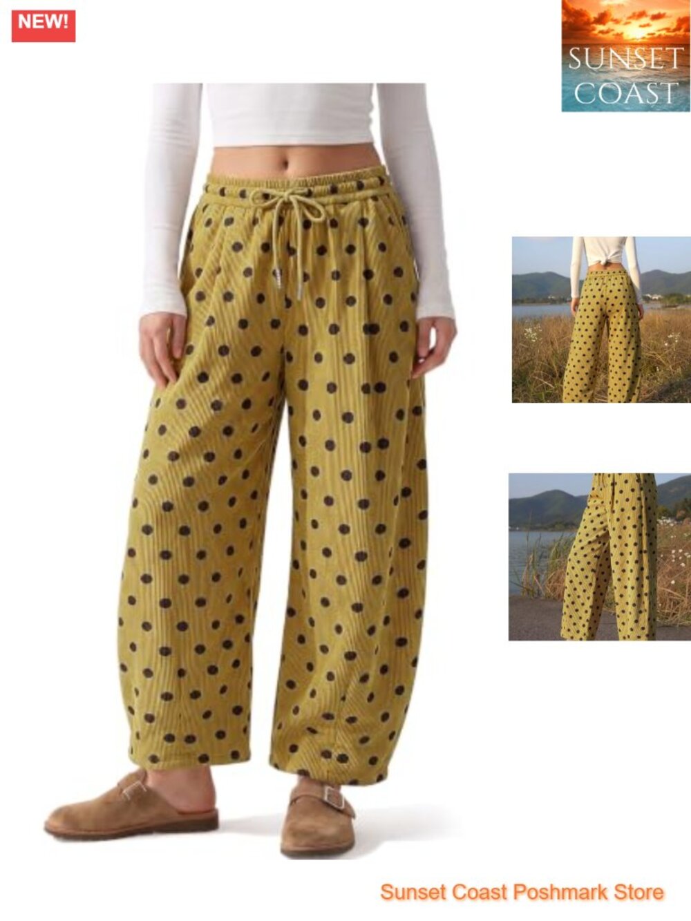 Corduroy Barrel Pants Polka Dot Wide Leg High Waist Pockets